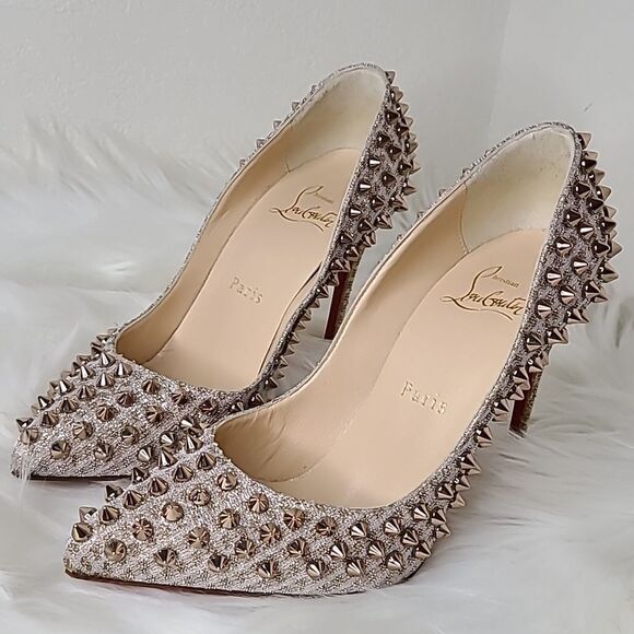 Christian Louboutin Spiked Heels in Silver and Cream - Picture 13 of 16